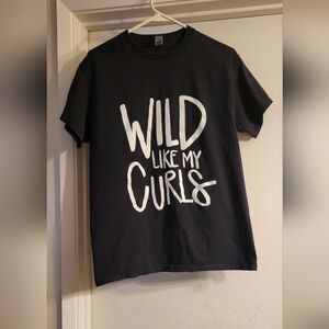 Wild Like My Curls Graphic T-Shirt Black Cotton Tee Size M